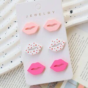 Three Pairs of Kiss Stud Earrings - Valentines - NEW